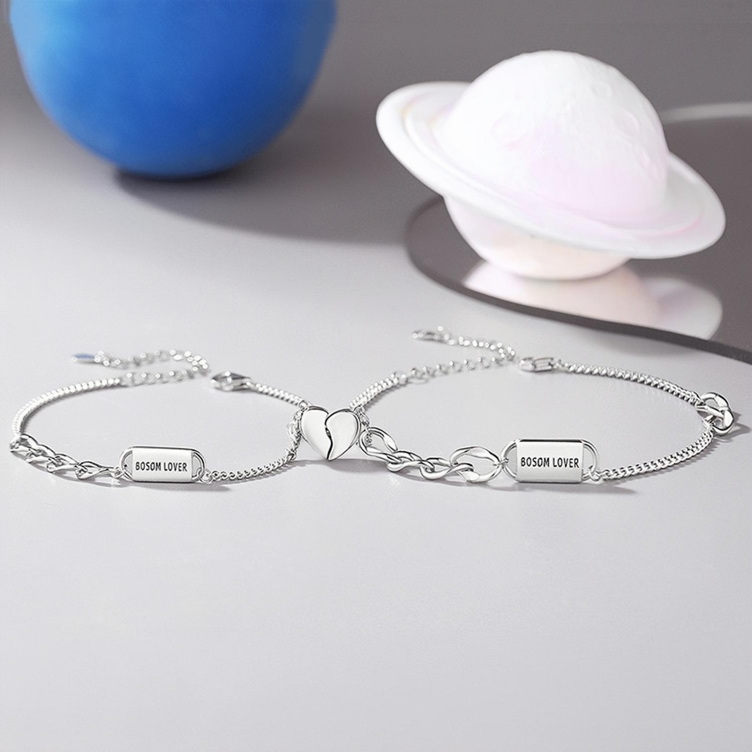 bimg_248_1 Unique Bosom Lover Matching Heart Charm Magnetic Couple Bracelets In Sterling Silver