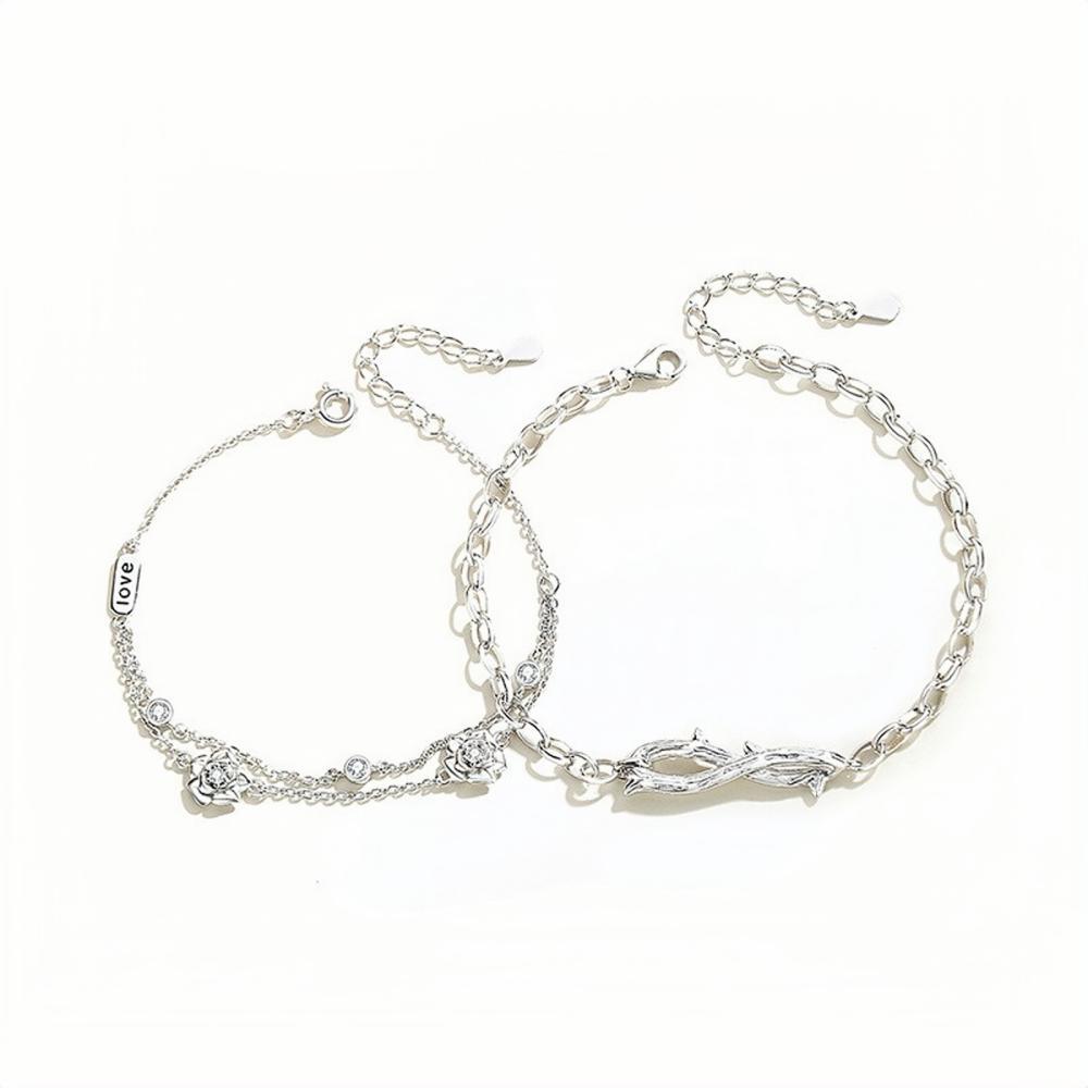 Unique Thorn And Rose Matching Couple Bracelets In Sterling Silver