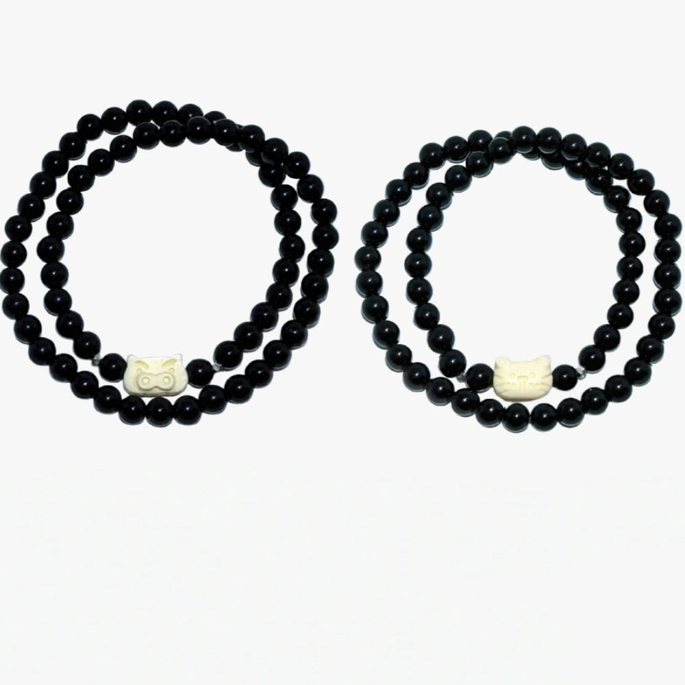 Cute Kitten And Pig Relationship Double Layer Couple Beaded Bracelets