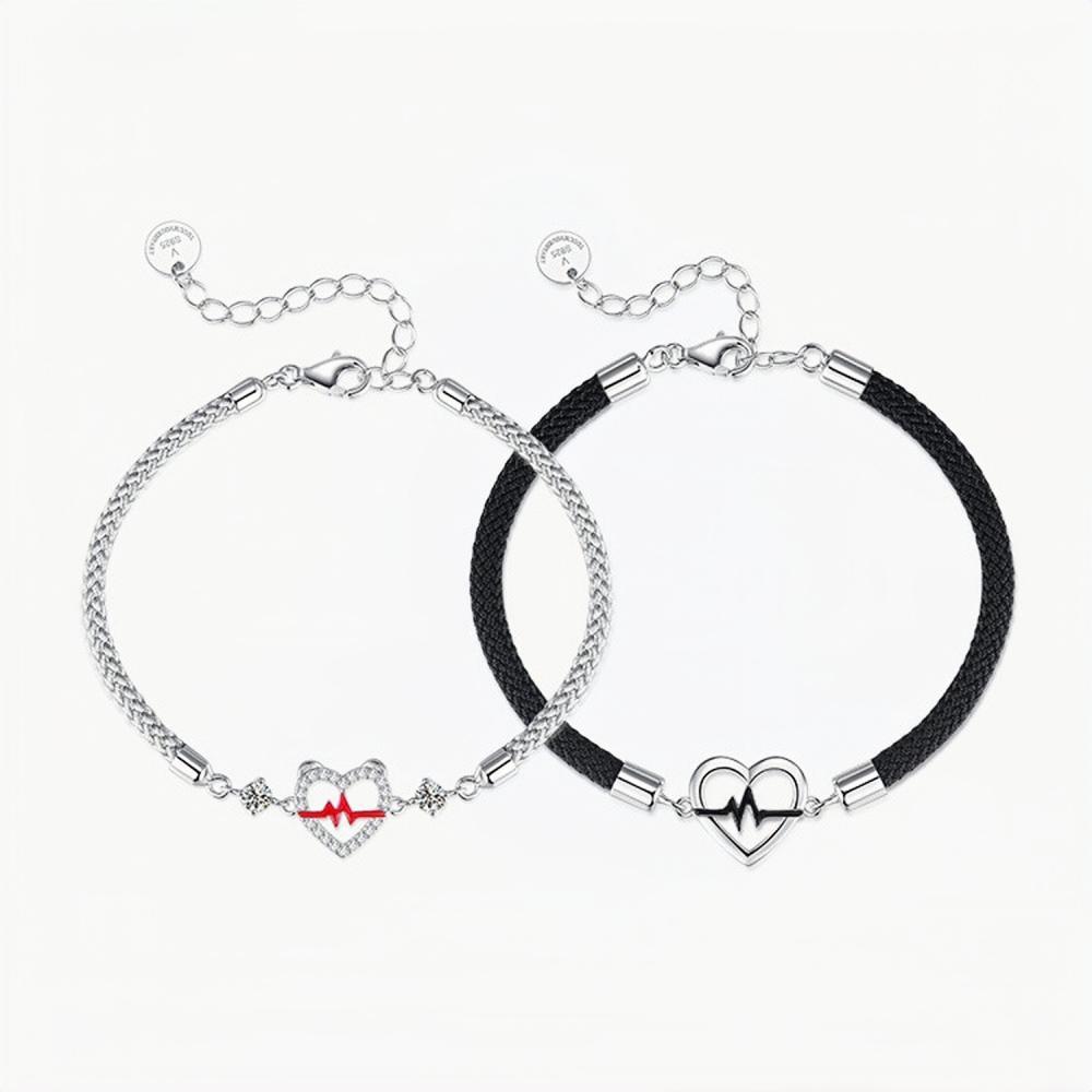 Unique Heartbeat Matching Couple Bracelets In Sterling Silver
