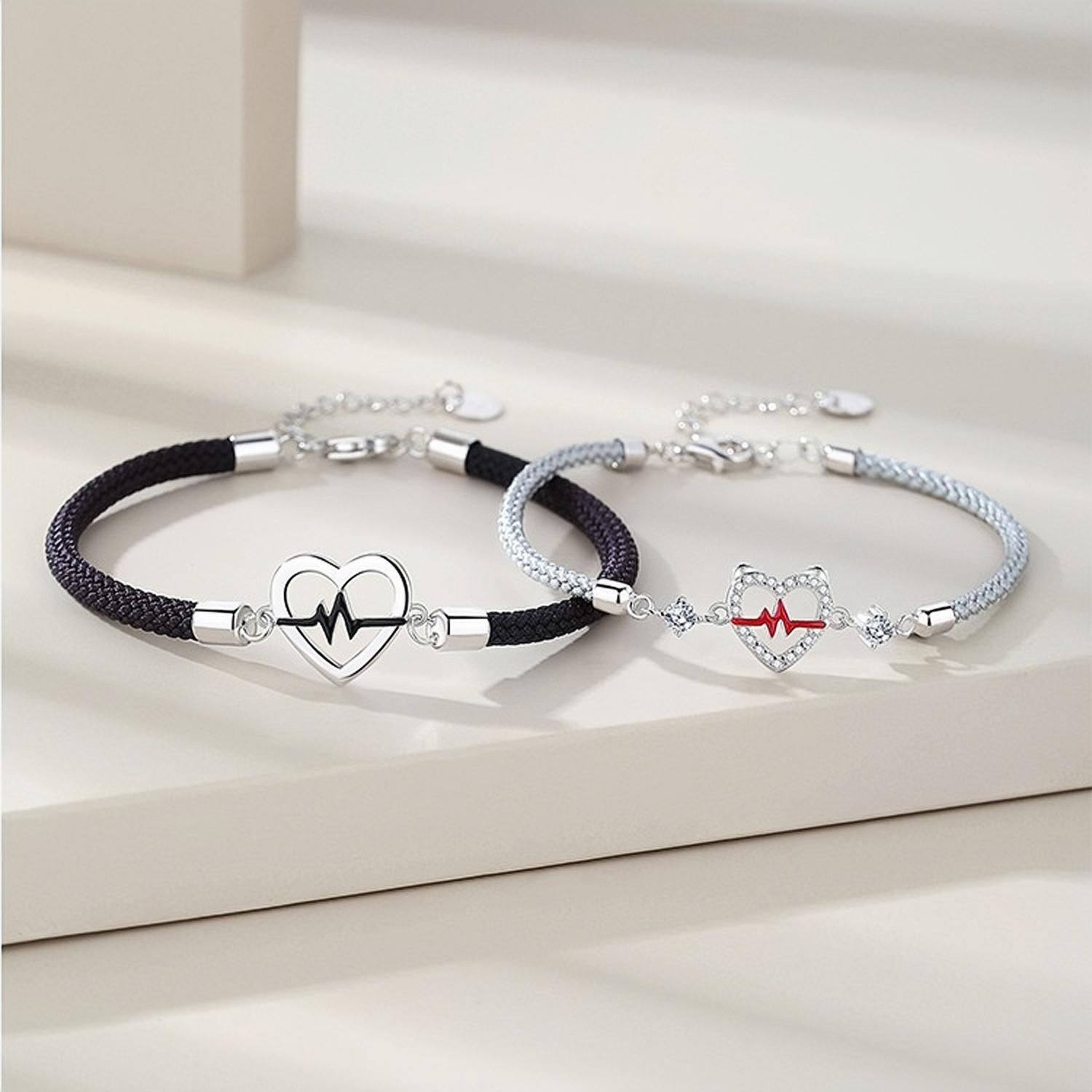 bimg_258_1 Unique Heartbeat Matching Couple Bracelets In Sterling Silver