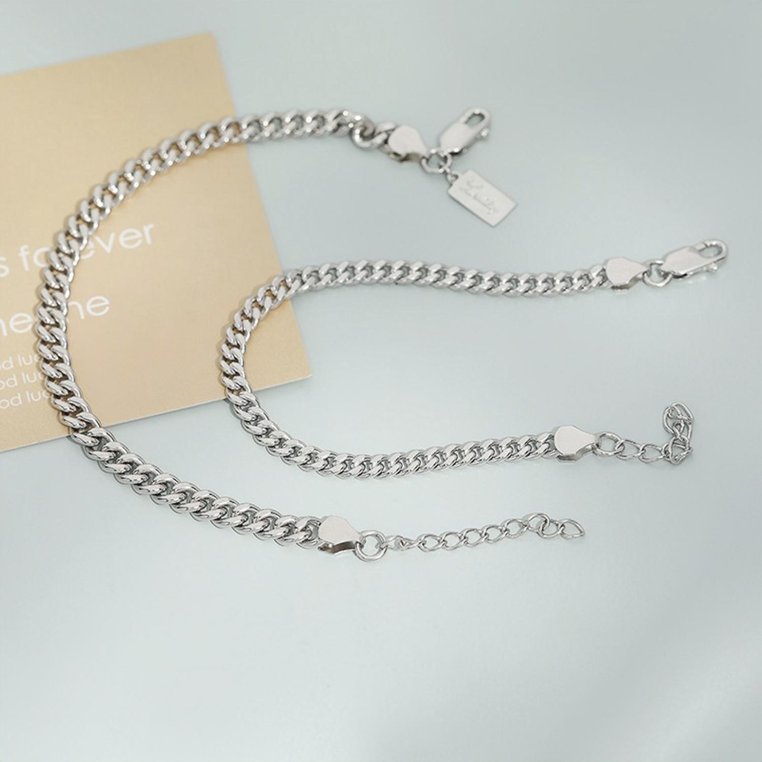 Simple Cuban Chain Bracelets For Couples In Sterling Silver