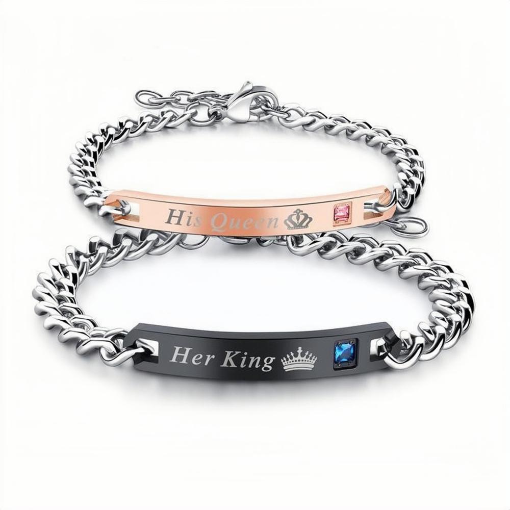 Unique Her King His Queen Matching Couples Bracelets In Titanium