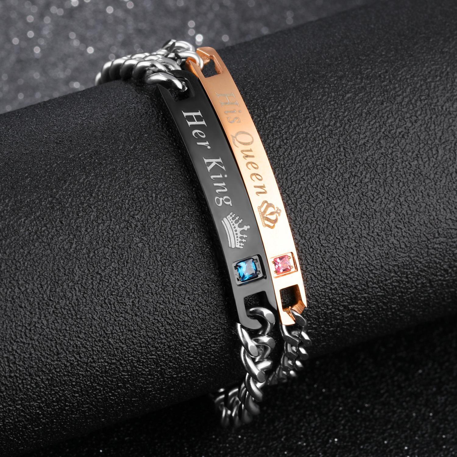 Unique Her King His Queen Matching Couples Bracelets In Titanium