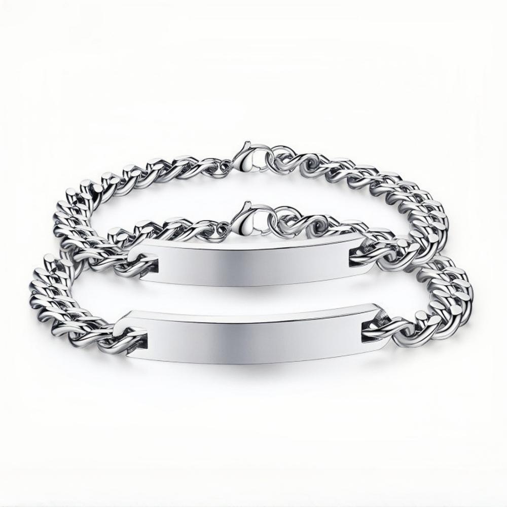Engravable Simple Matching Bracelets For Couples In Titanium