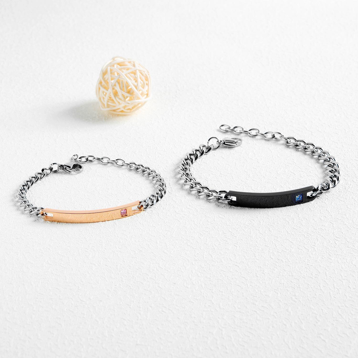 bimg_269_1 Engravable Black And Rose Matching Charm Bracelet For Couples In Titanium