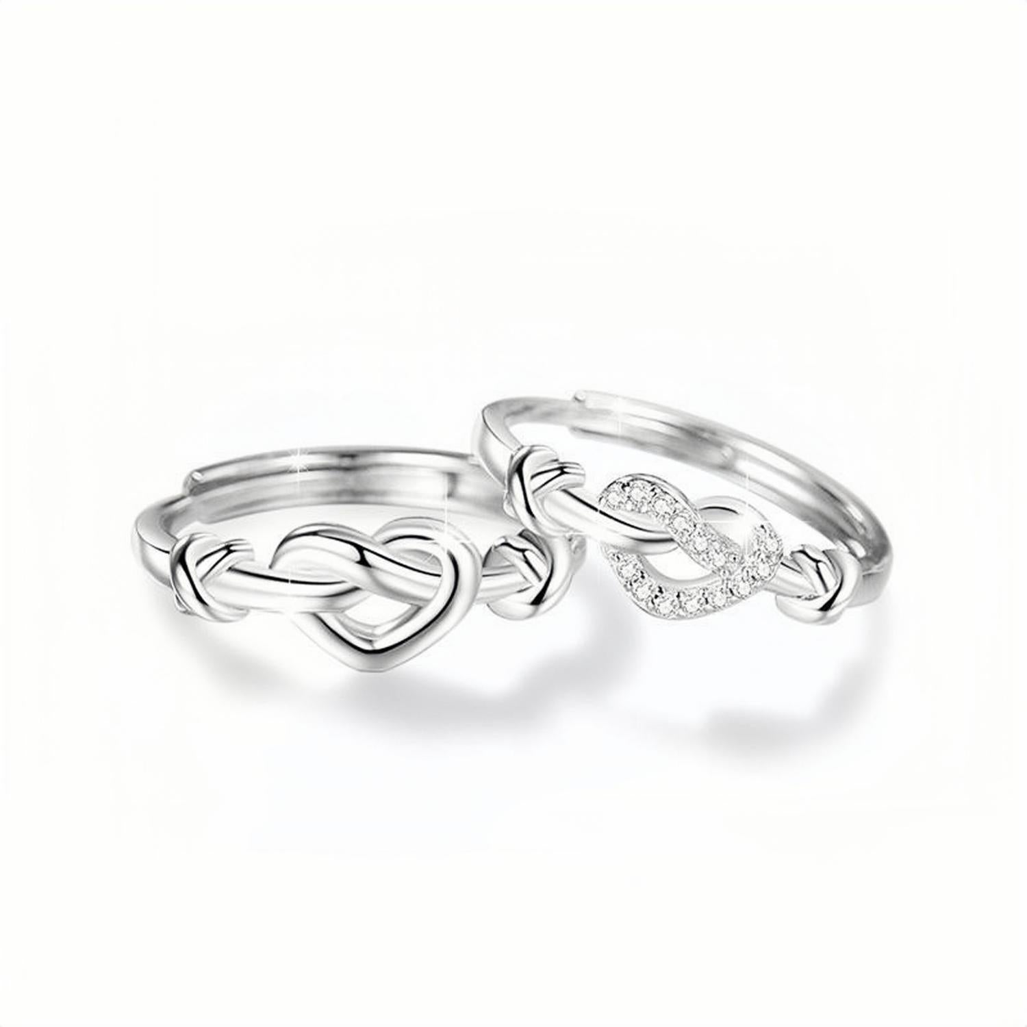 Adjustable Infinity Knot Matching Heart Promise Rings Sets In Sterling Silver
