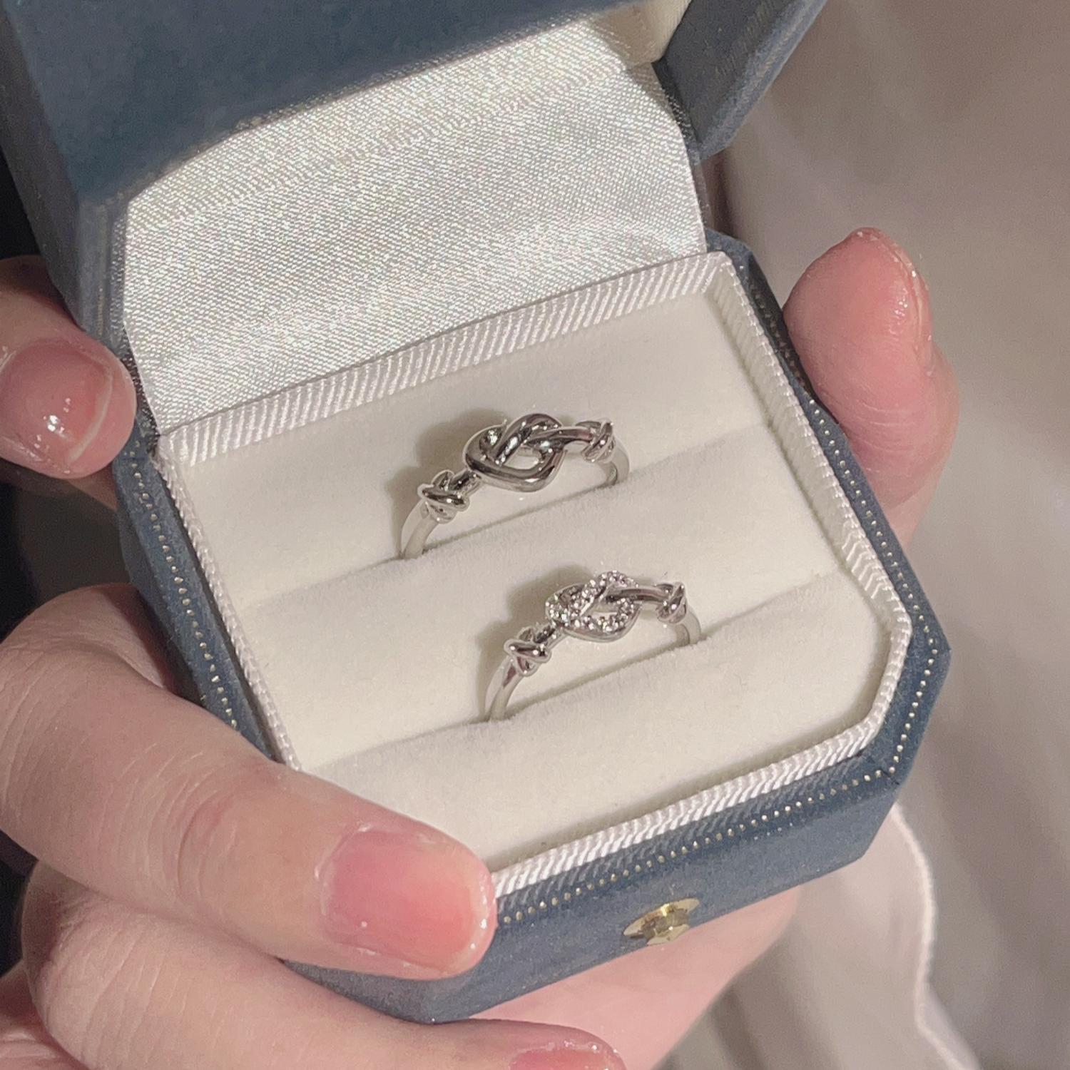 Adjustable Infinity Knot Matching Heart Promise Rings Sets In Sterling Silver
