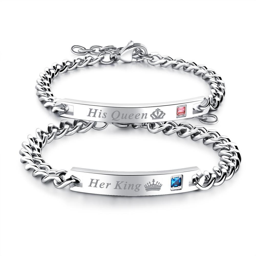 Unique Her King His Queen Matching Couple Bracelets In Titanium