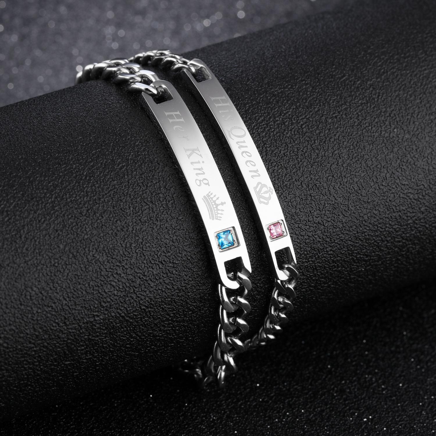 bimg_270_1 Unique Her King His Queen Matching Couple Bracelets In Titanium