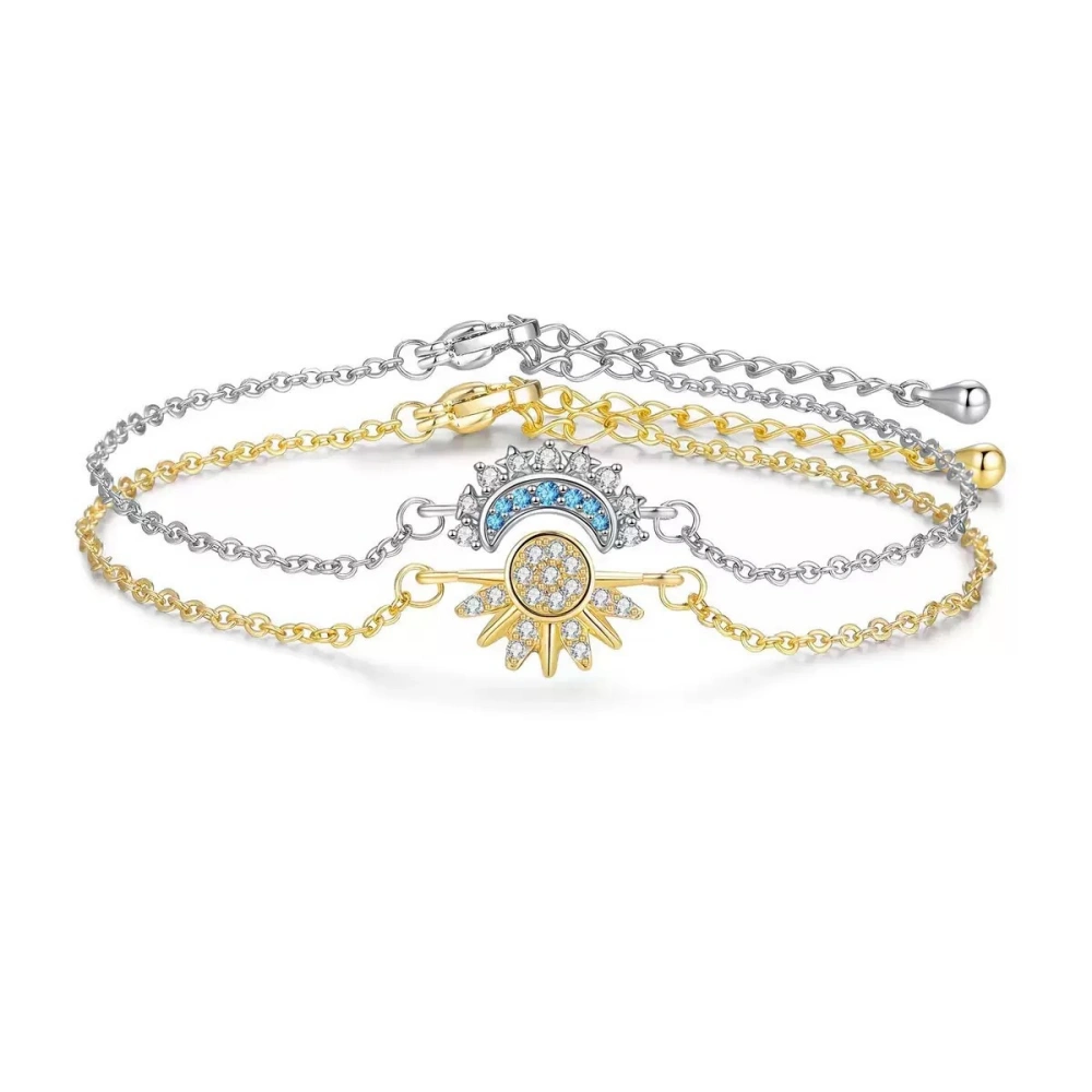 Unique Sun And Moon Matching Couple Chain Bracelets In Sterling Silver