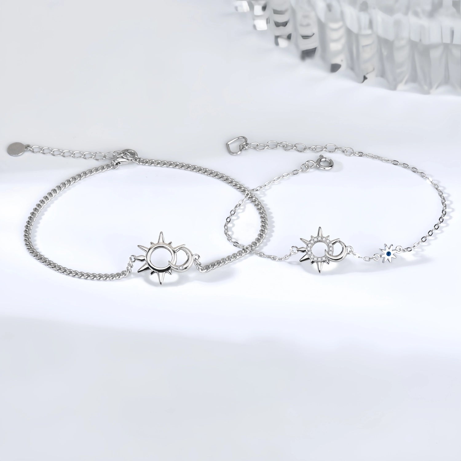 bimg_280_1 Unique Sun And Moon Matching Chain Couple Bracelets In Sterling Silver