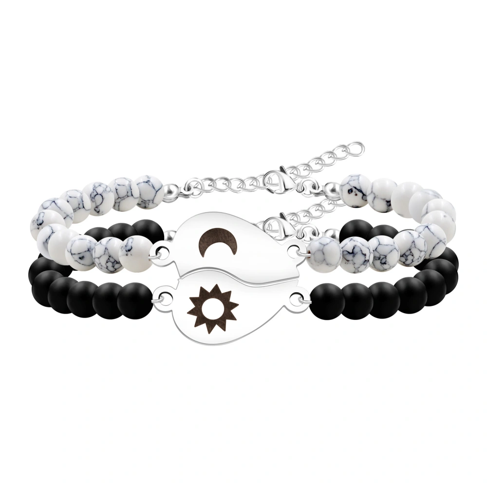 Engravable Sun And Moon Matching Heart Beaded Bracelets For Couples