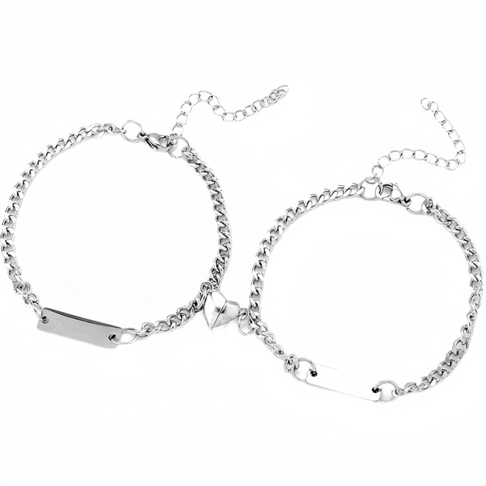 bimg_286_0 Engravable Matching Heart Magnetic Couple Bracelets In Titanium