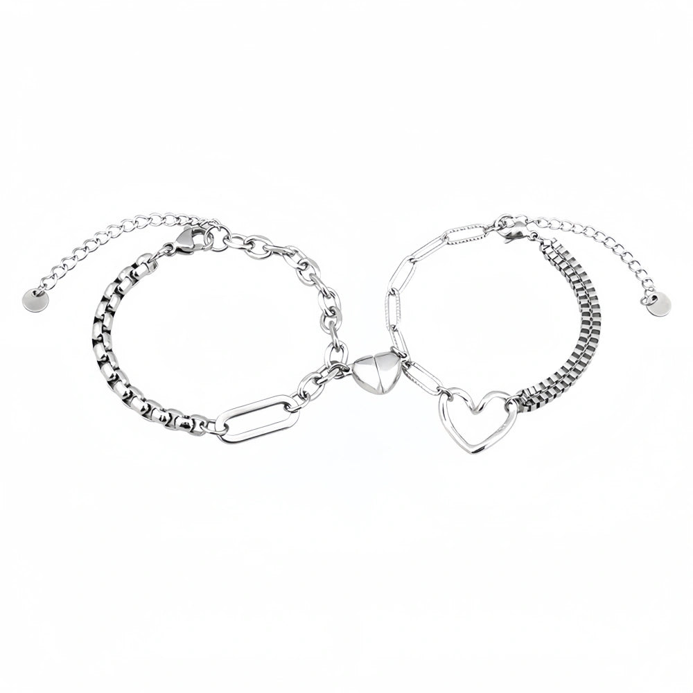 Unique Matching Heart Magnetic Couple Chain Bracelets In Titanium