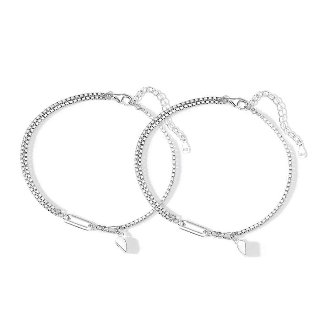 bimg_293_0 Engravable Magnetic Heart Charm Couple Bracelets In Sterling Silver