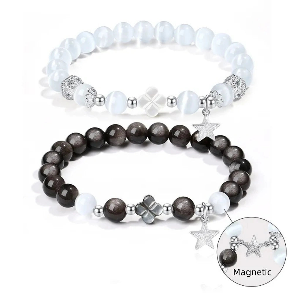 Four Leaf Clover Magnetic Star Long Distance Couple Beaded Bracelets