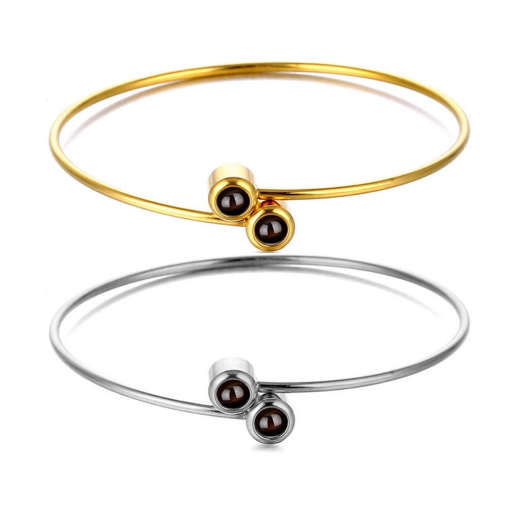 Adjustable Matching Photo Projection Couple Bangles In Titanium
