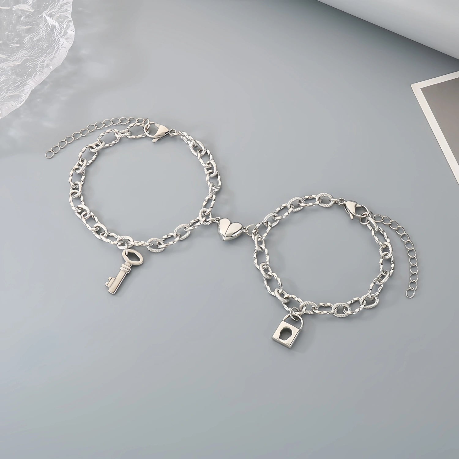 Lock And Key Magnetic Heart Oval Cable Chain Couples Bracelets