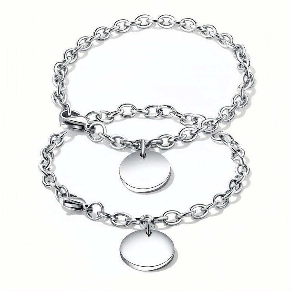 Engravable Simple Matching Charm Bracelets For Couples In Titanium