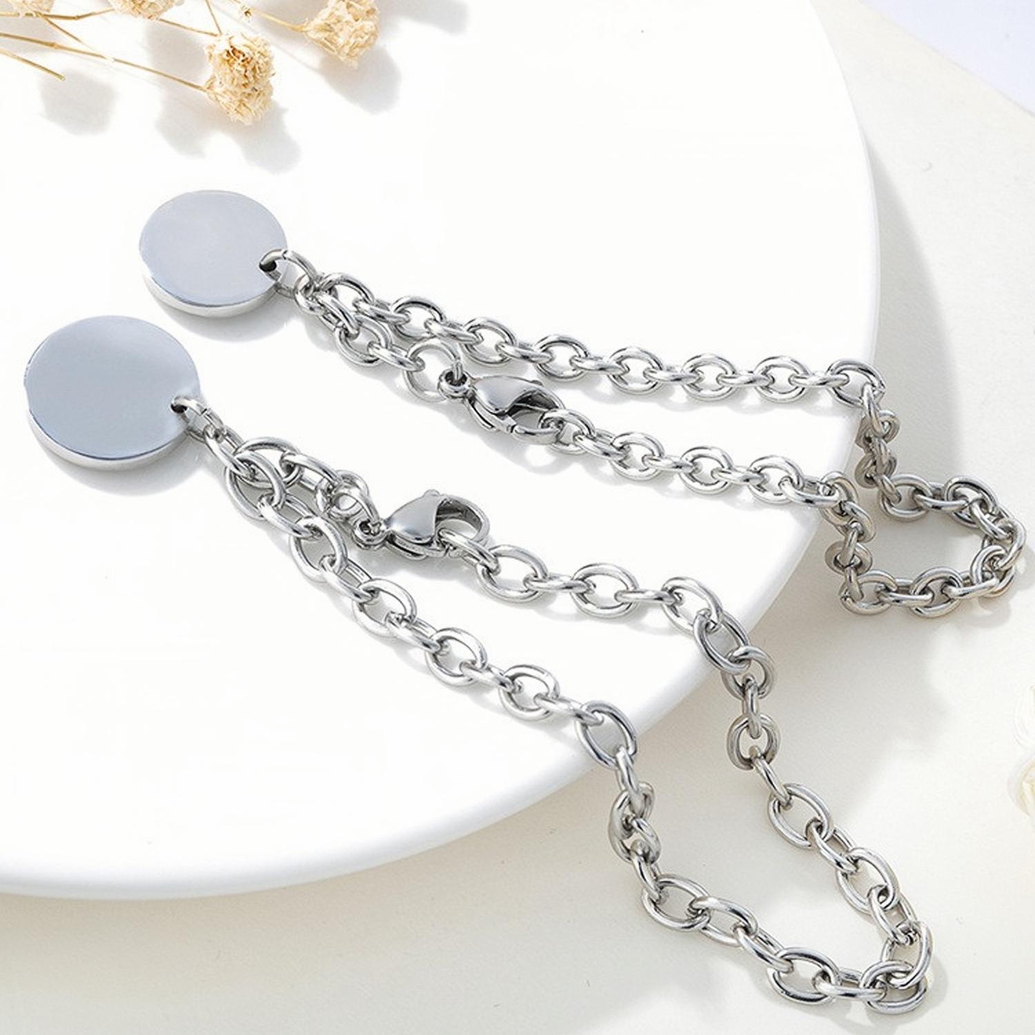 Engravable Simple Matching Charm Bracelets For Couples In Titanium