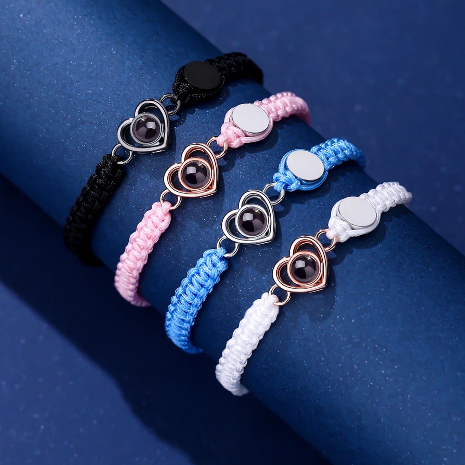 Personalized Heart Charm Photo Projection Initials Couple Bracelets