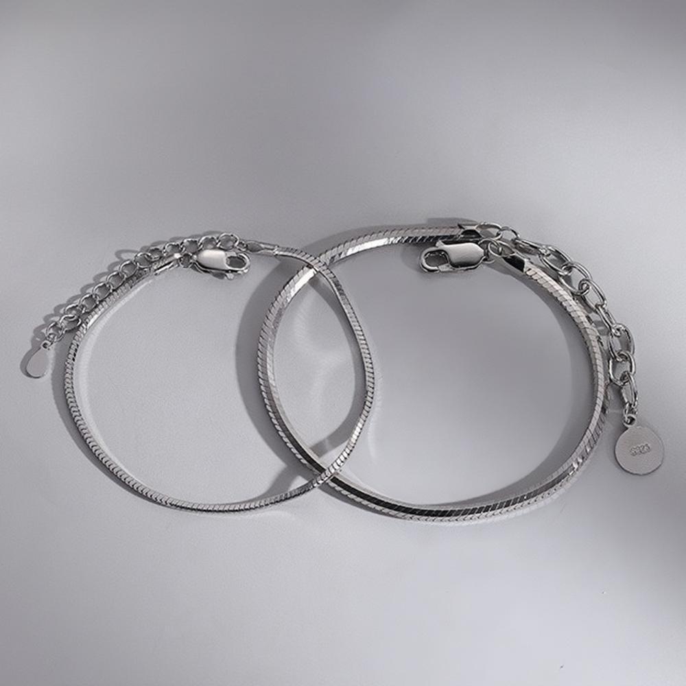 Engravable Snake Chains Bracelets For Couples In Sterling Silver
