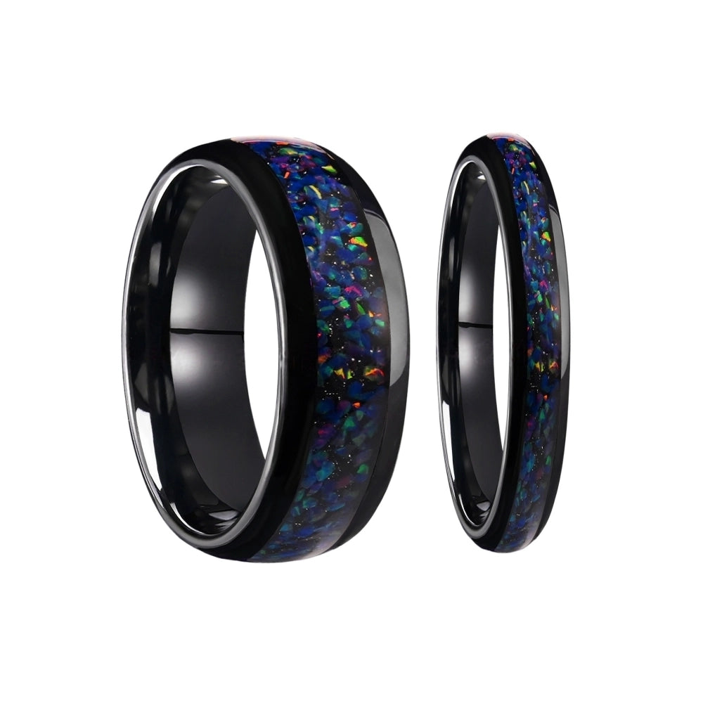 Engravable Matching Opal Tungsten Wedding Rings For Couples
