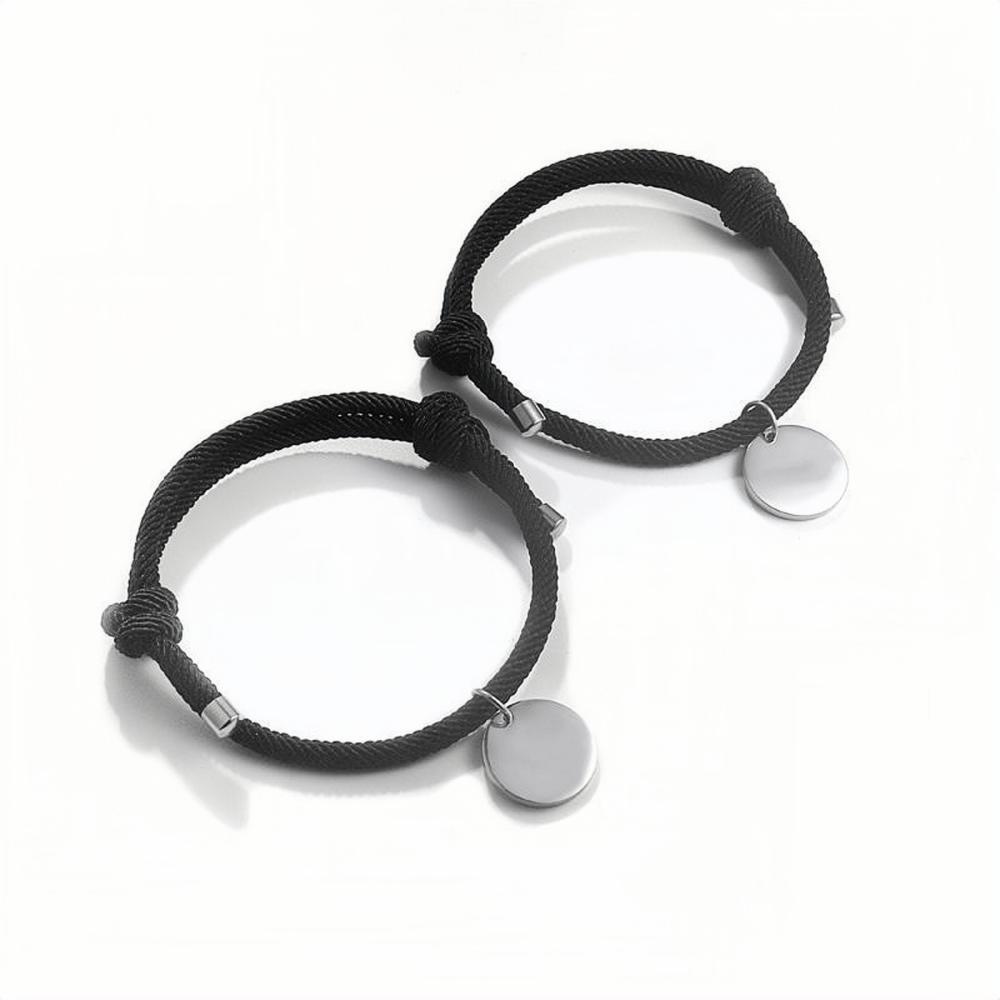 Engravable Simple Matching Charm Bracelets For Couples In Titanium