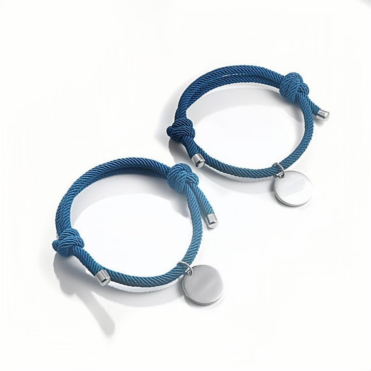 Engravable Simple Matching Charm Bracelets For Couples In Titanium
