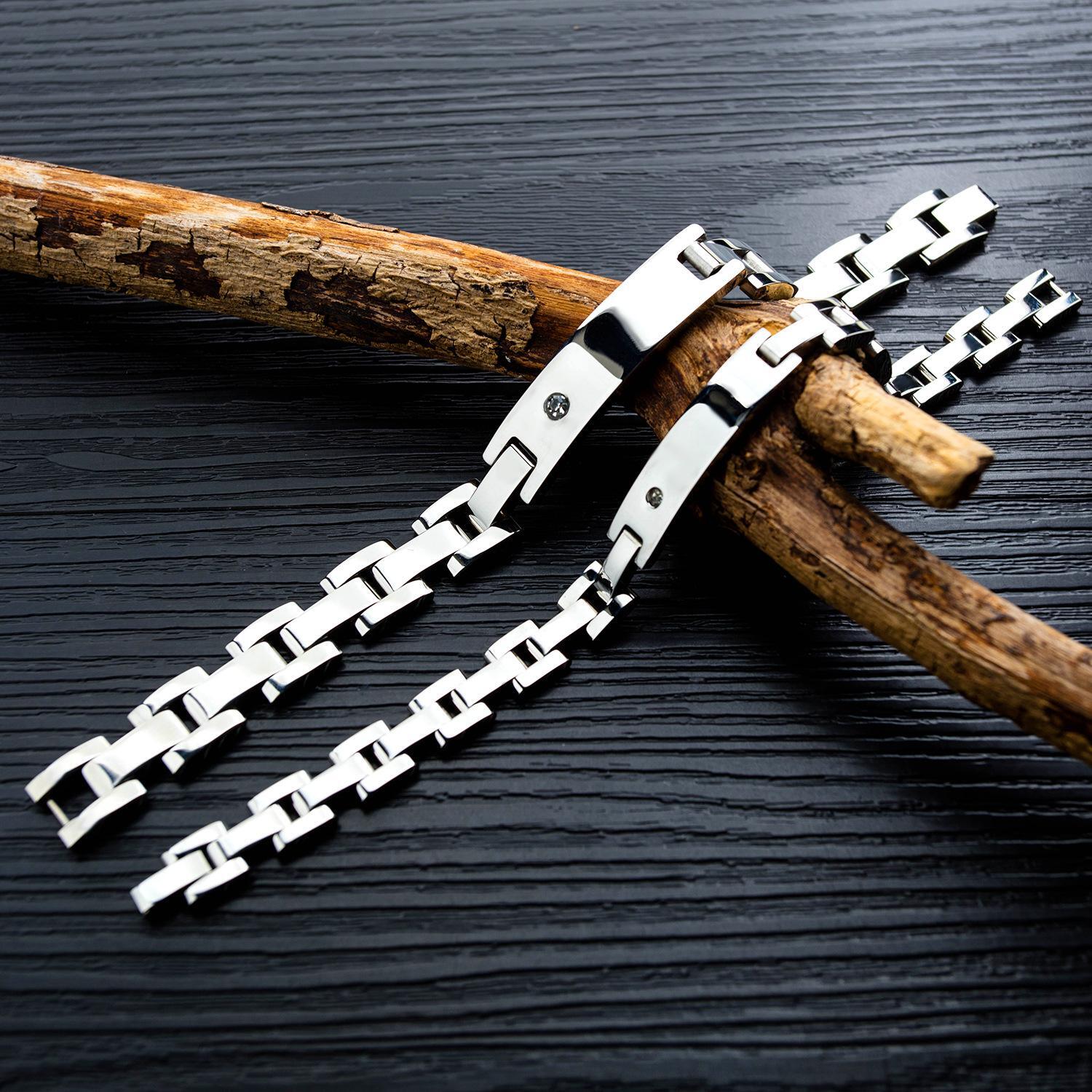 Engravable Silver Magnetic Couples Bracelet In Titanium