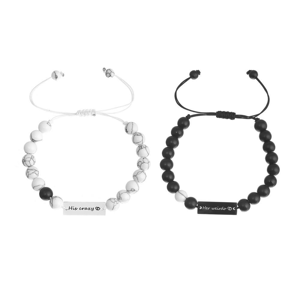 Unique His Crazy Her Weirdo Matching Couple Beaded Bracelets
