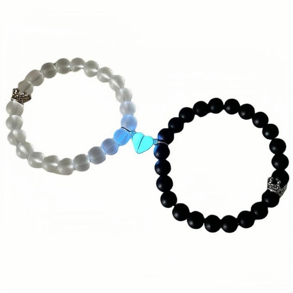 Unique Matching Heart Couple Glow Beaded Magnetic Bracelets