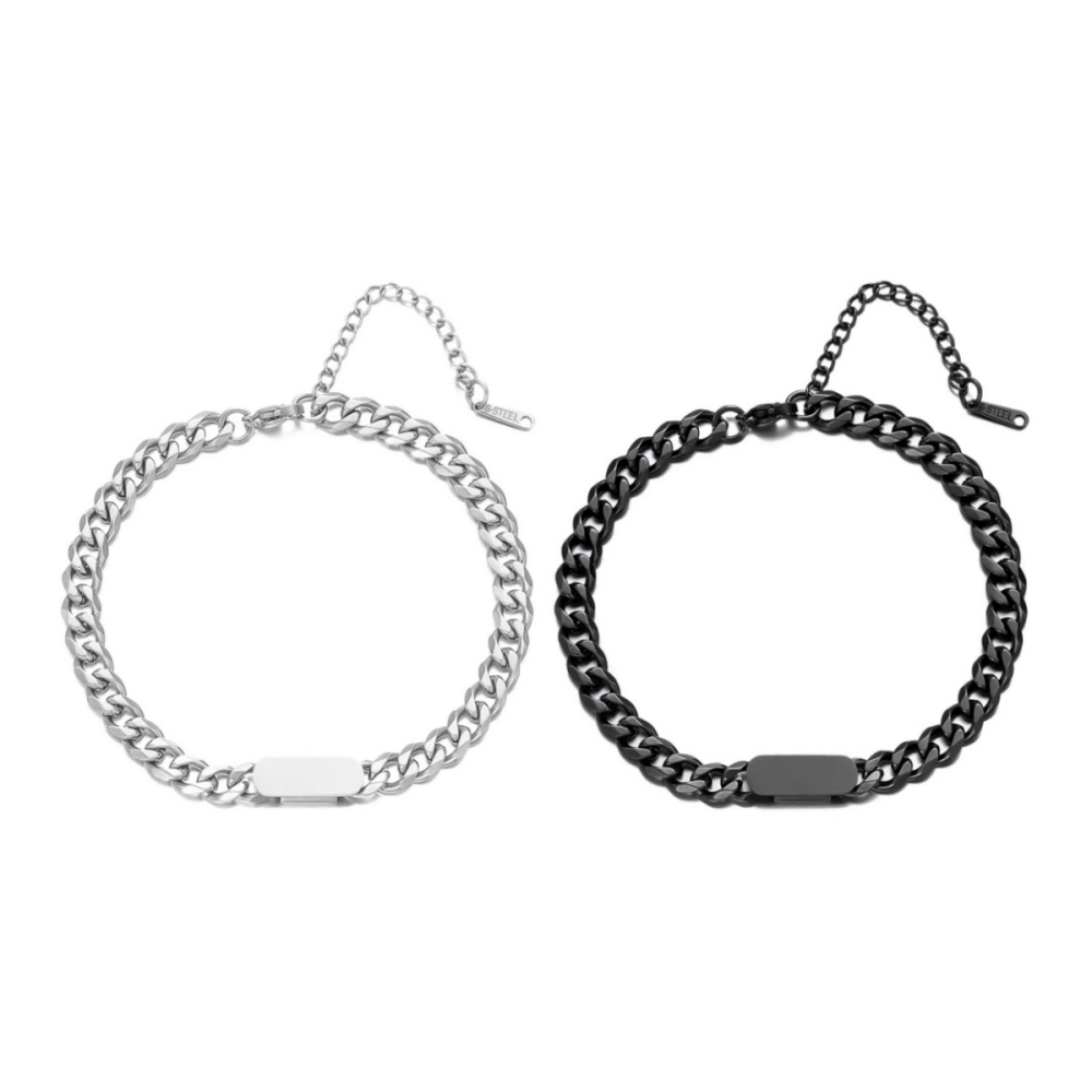 Custom Engravable Titanium Cuban Link ID Bracelets For Couples