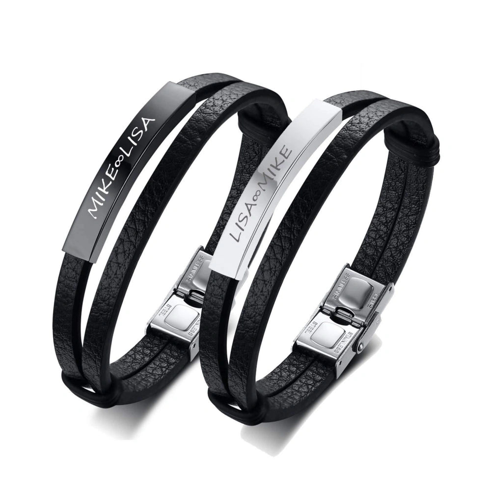 Custom Engraved His And Hers Leather Couple Bracelets
