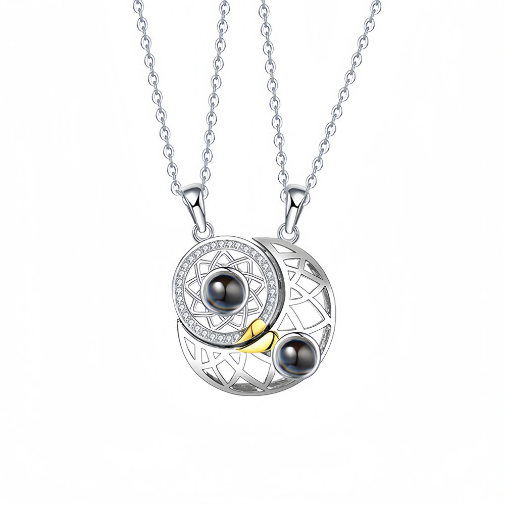 Personalized Magnetic Sun And Moon Photo Projection Couple Necklaces