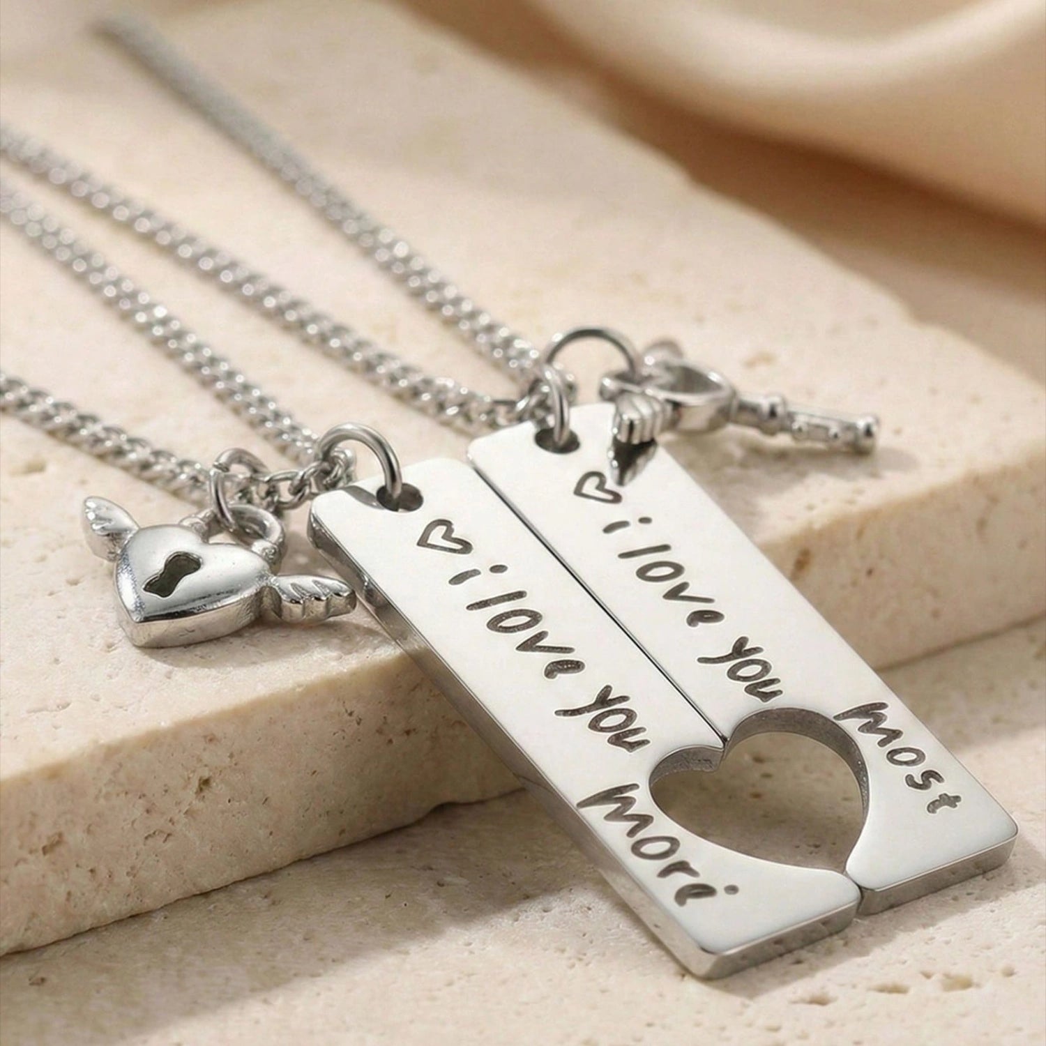 bimg_353_1 Love You More Lock And Key Matching Heart Couples Necklaces