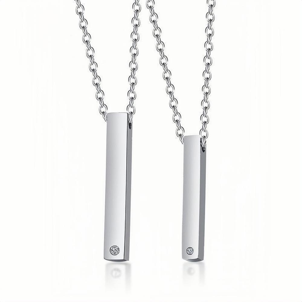Engravable Simple Bar Necklaces For Couples In Titanium