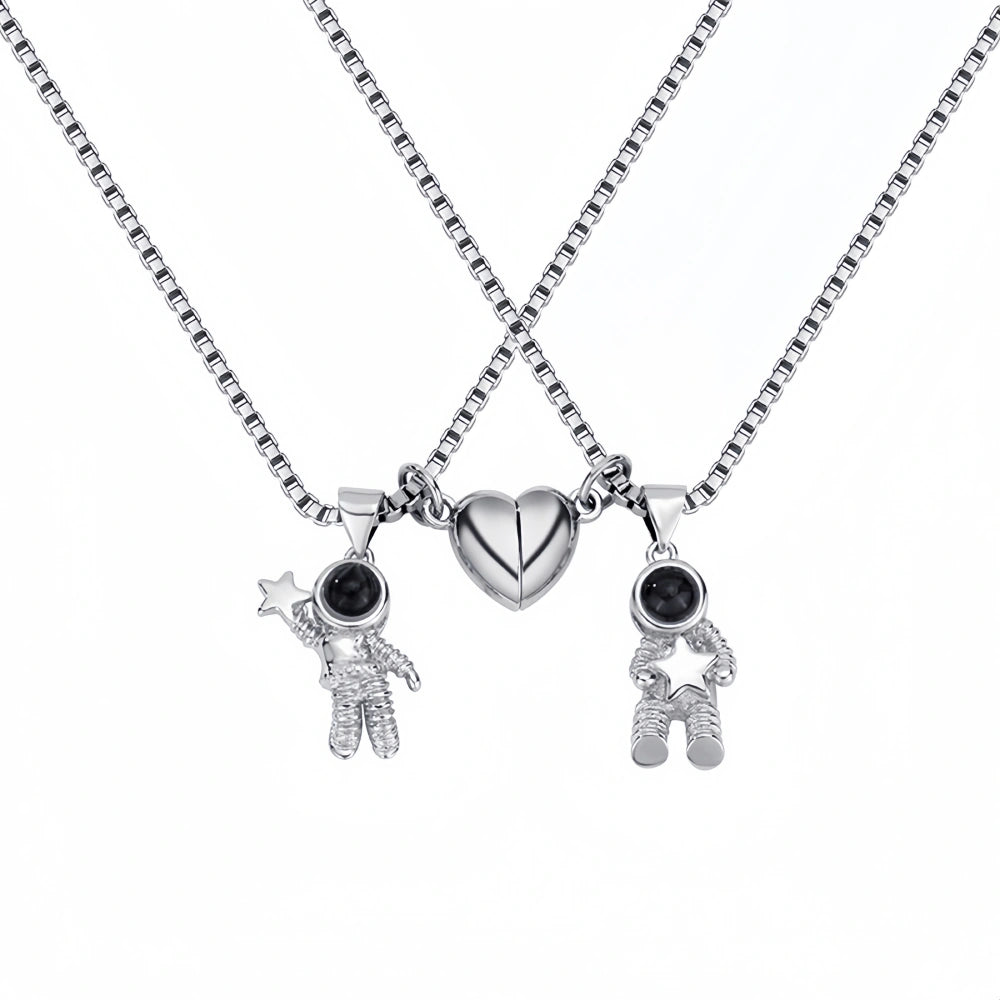 To The Moon And Back Magnetic Heart Projection Couple Necklaces