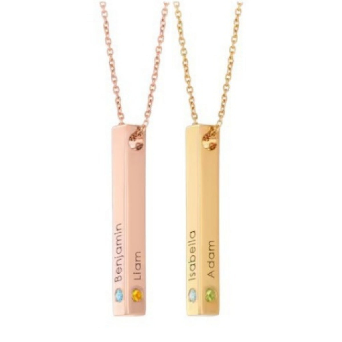 Personalized Couple Name Bar Birthstone Necklaces In Titanium