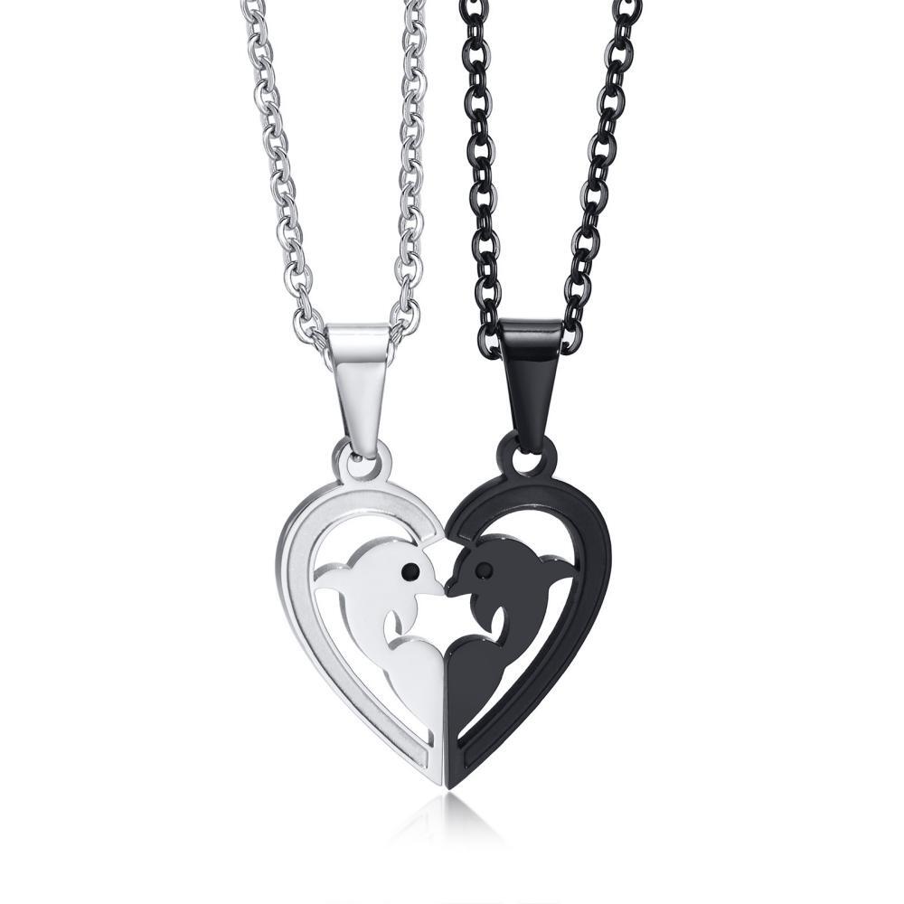 Unique Cute Matching Heart Necklaces For Couples In Titanium