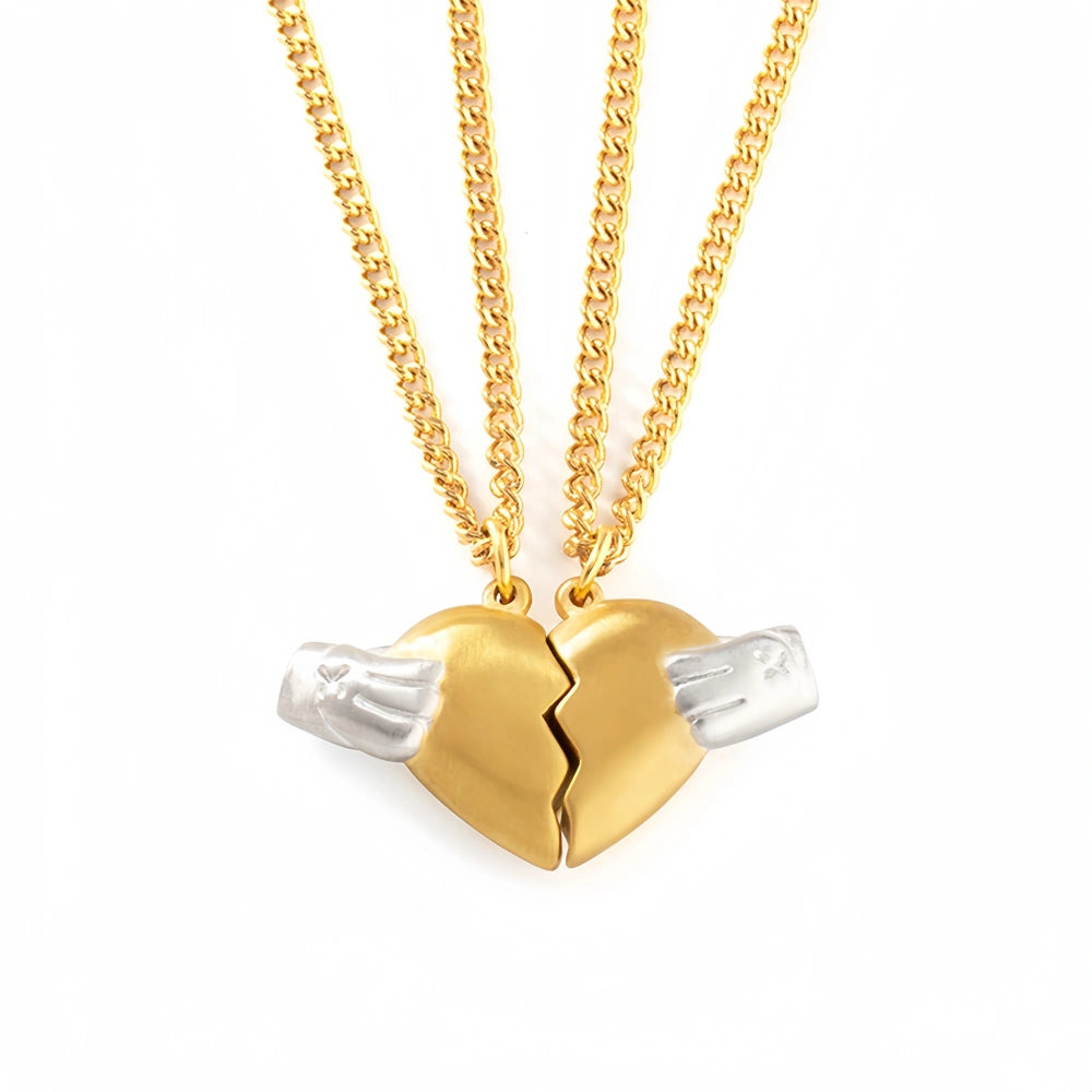 Engravable Magnetic Broken Heart Necklace For Couples In Titanium