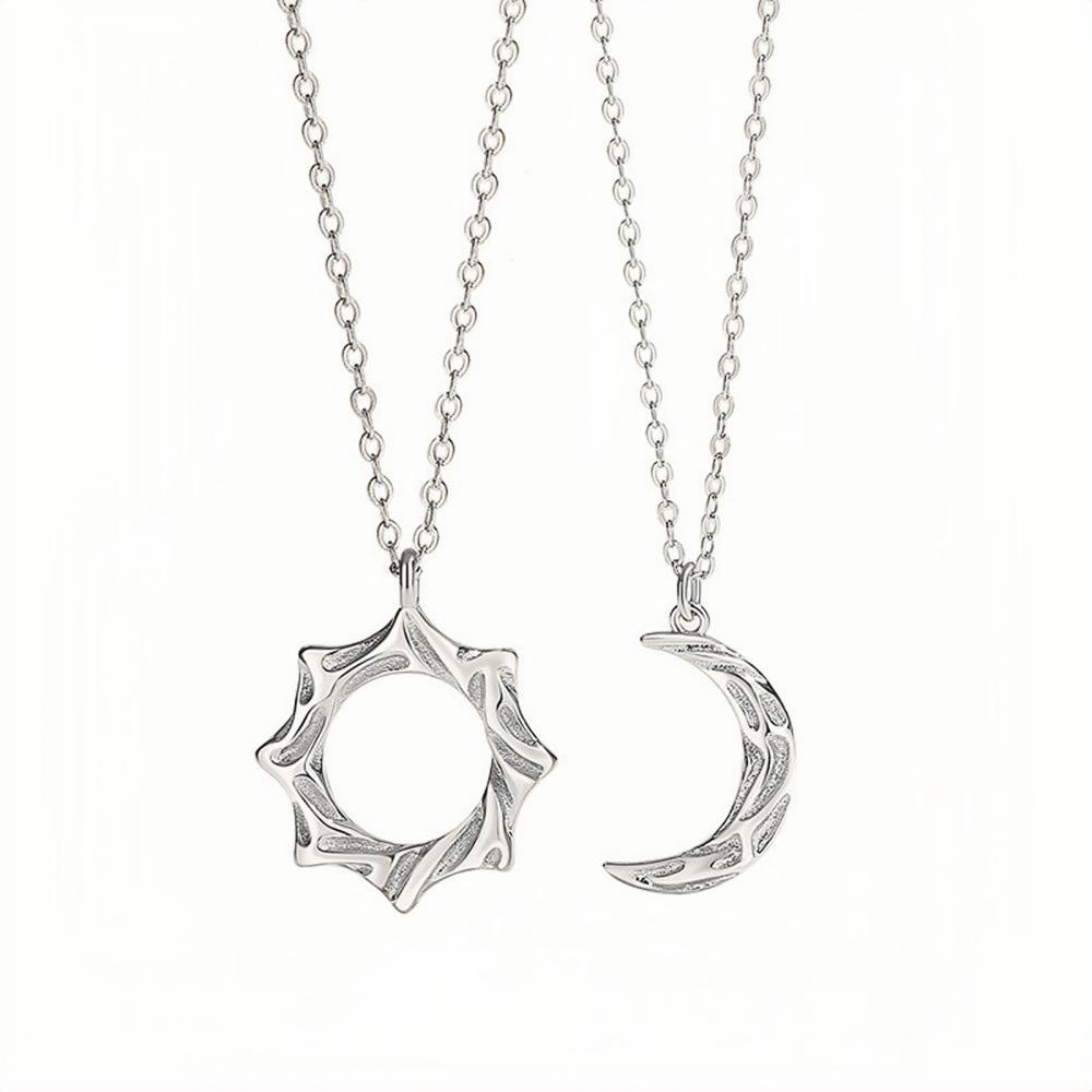 Unique Sun And Moon Love Matching Couple Necklaces In Sterling Silver