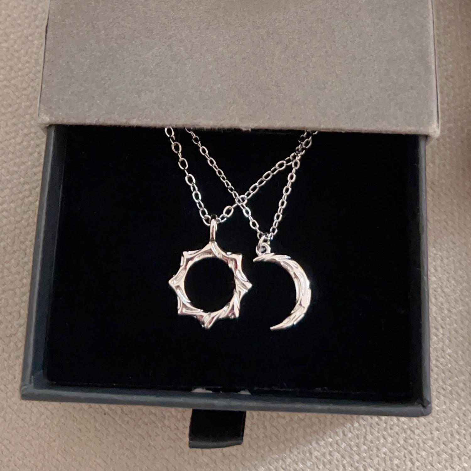 Unique Sun And Moon Love Matching Couple Necklaces In Sterling Silver