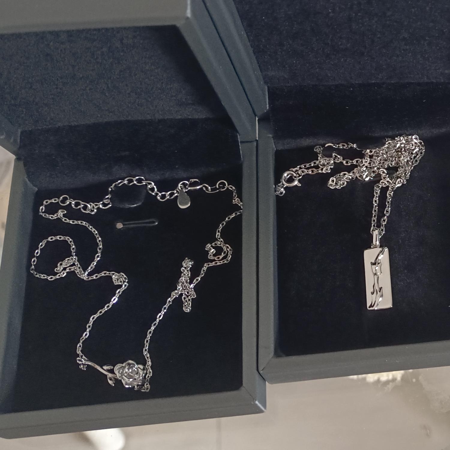 Unique Thorn And Rose Matching Couple Pendant Necklaces In Sterling Silver