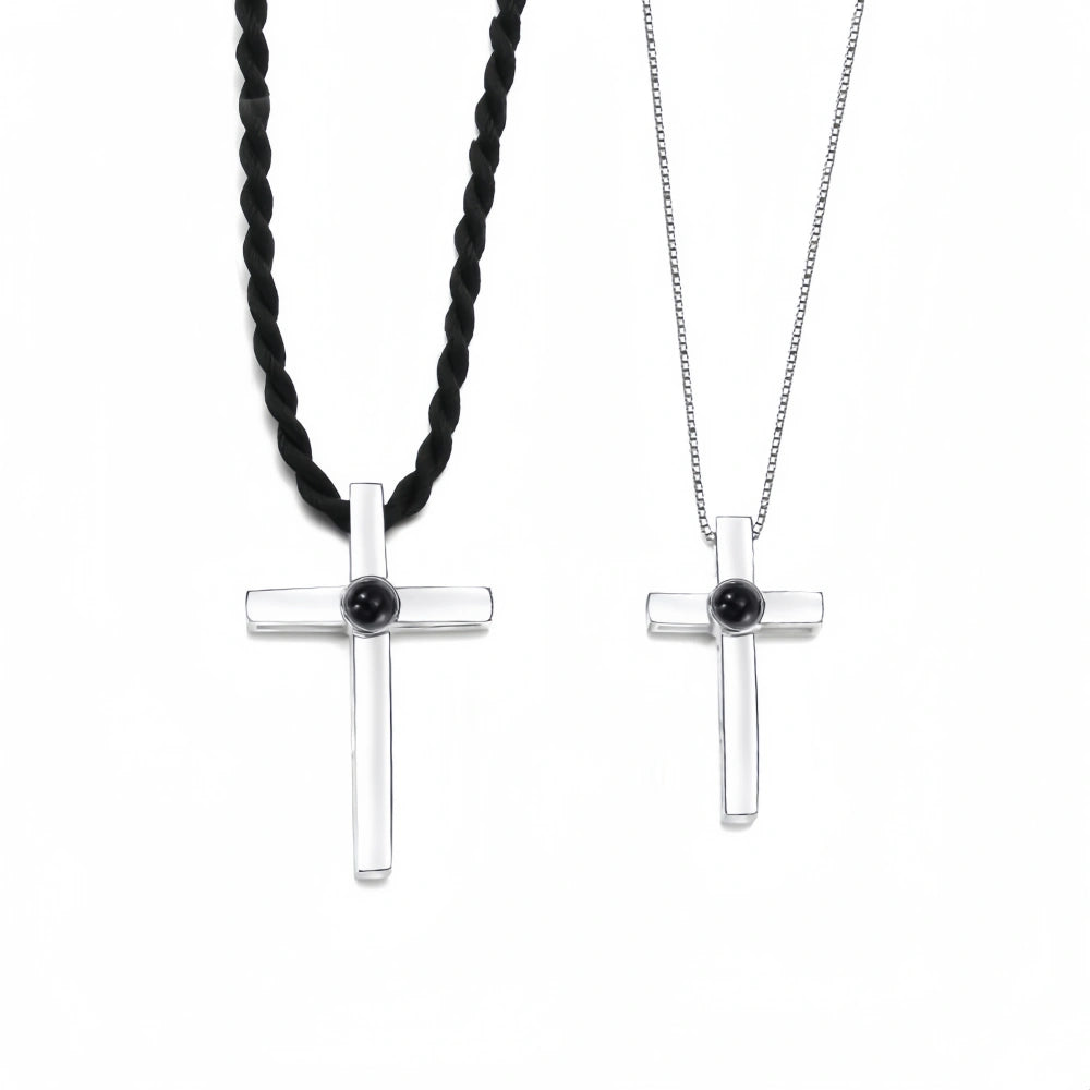 Personalized Matching Cross Photo Projection Necklaces For Couples