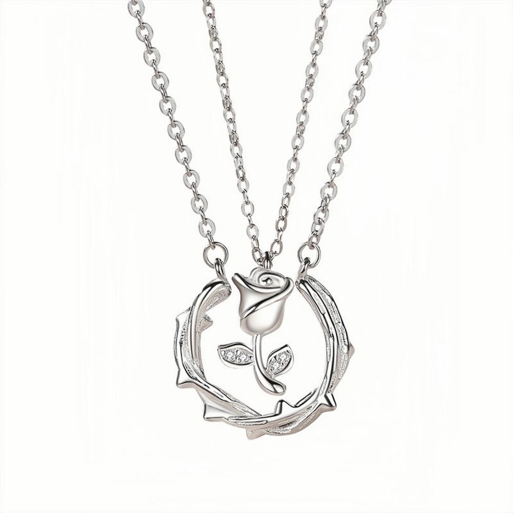 Unique Thorn And Rose Matching Couple Necklaces In Sterling Silver