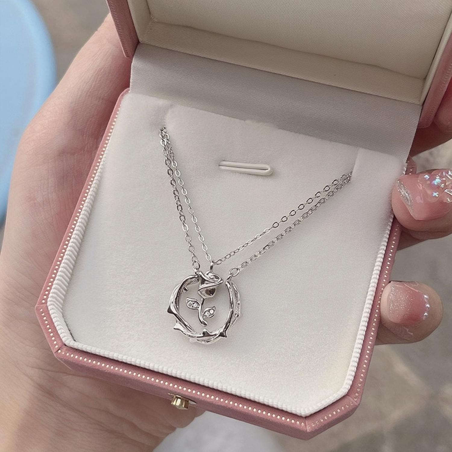 Unique Thorn And Rose Matching Couple Necklaces In Sterling Silver