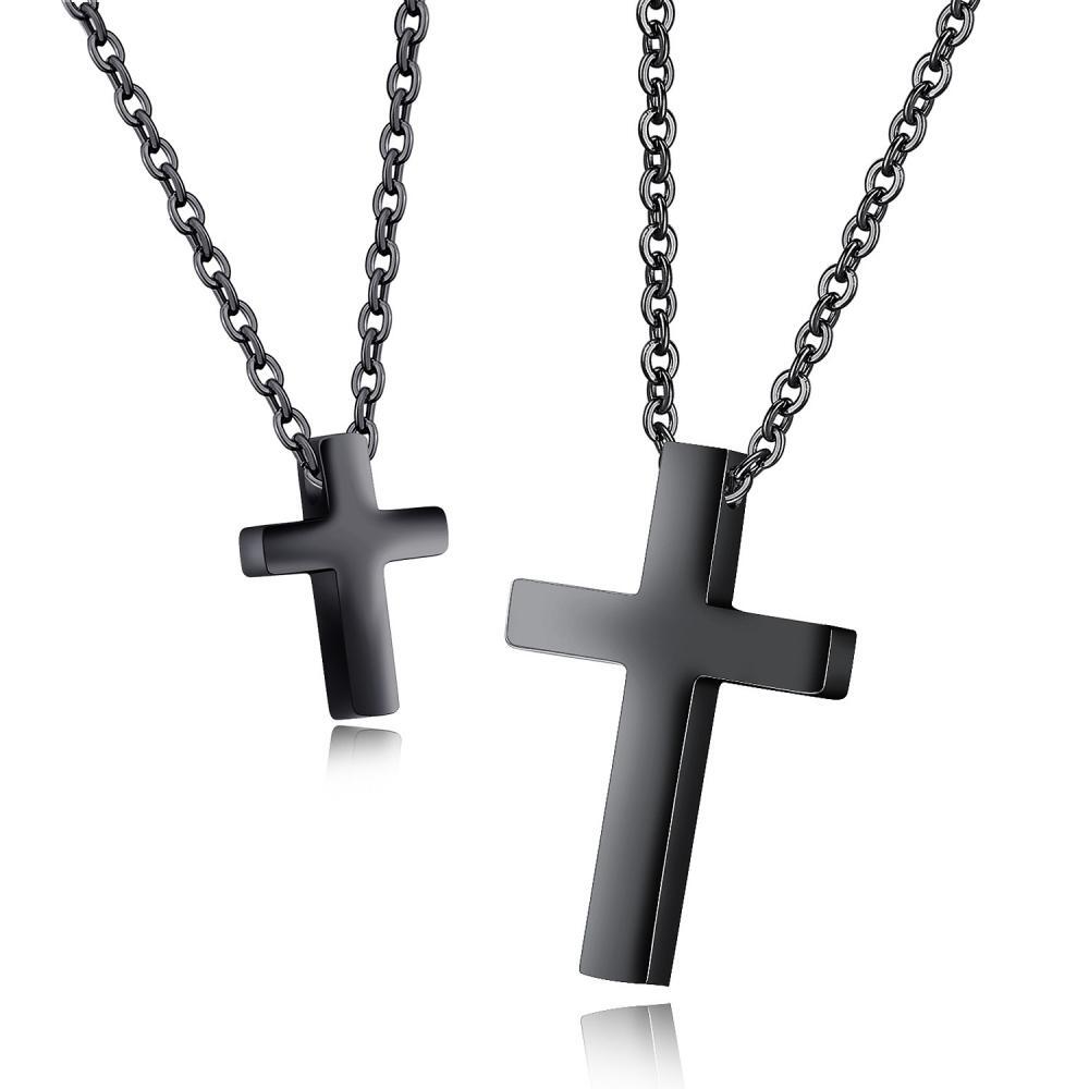 Engravable Cross Pendant Couple Necklaces In Titanium