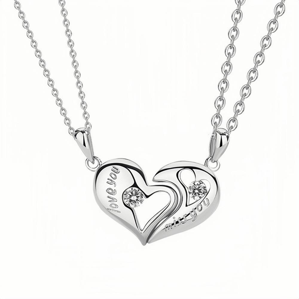 Engravable Matching Heart Couple Magnetic Necklaces In Sterling Silver